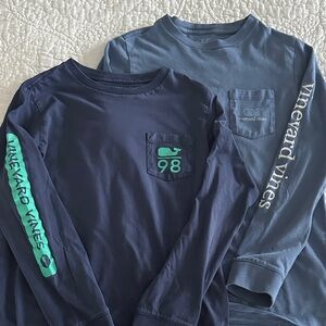 Vineyard Vines Navy and Light Blue Long Sleeve Shirts boys S 8-10